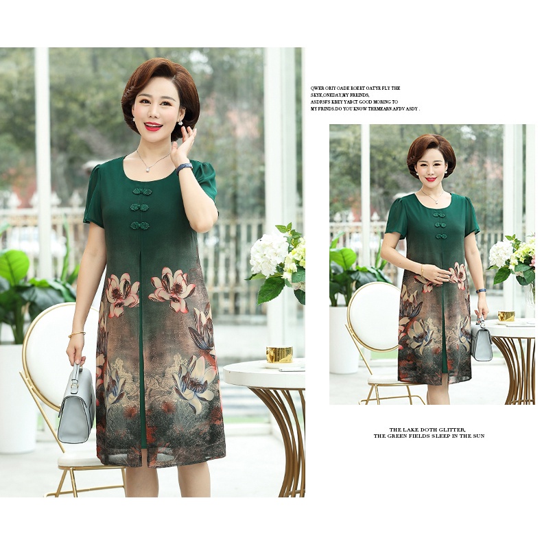 Đầm Dự Tiệc Dáng Suông Màu Đỏ Xanh Lá Kiểu Dáng Sang Trọng Cho Phụ Nữ Trung Niên