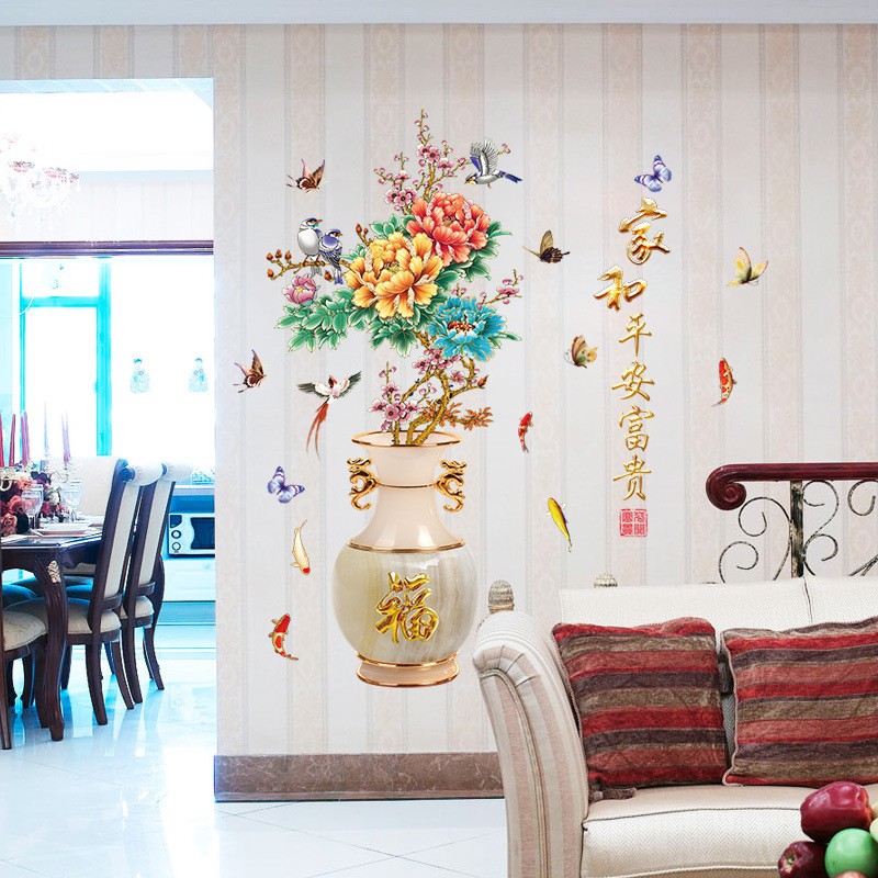 [Size lớn] Decal dán tường - Giấy dán tường - Lọ Hoa Đào phú quí - flowerdecal - SK2019AB | BigBuy360 - bigbuy360.vn