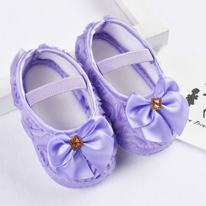 Giày búp bê dành cho bé tập đi 0-18 tháng ren hoa hồng kiểu công chúa