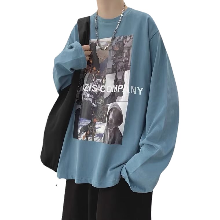 Áo Thun Tay Dài Dáng Rộng Cổ Tròn In Họa Tiết Hoạt Hình Thời Trang Thoải Mái Cho Nam Và Nữ size M-5XL