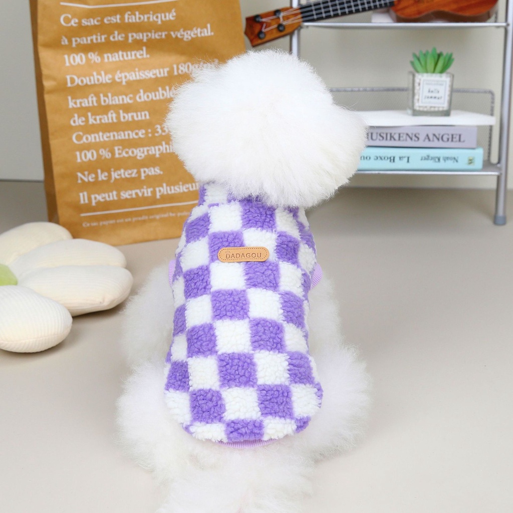 Áo khoác lông cừu họa tiết kẻ caro cho thú cưng cao cấp - Áo giữ ấm cho chó mèo 2 lớp mềm mại thoải mái