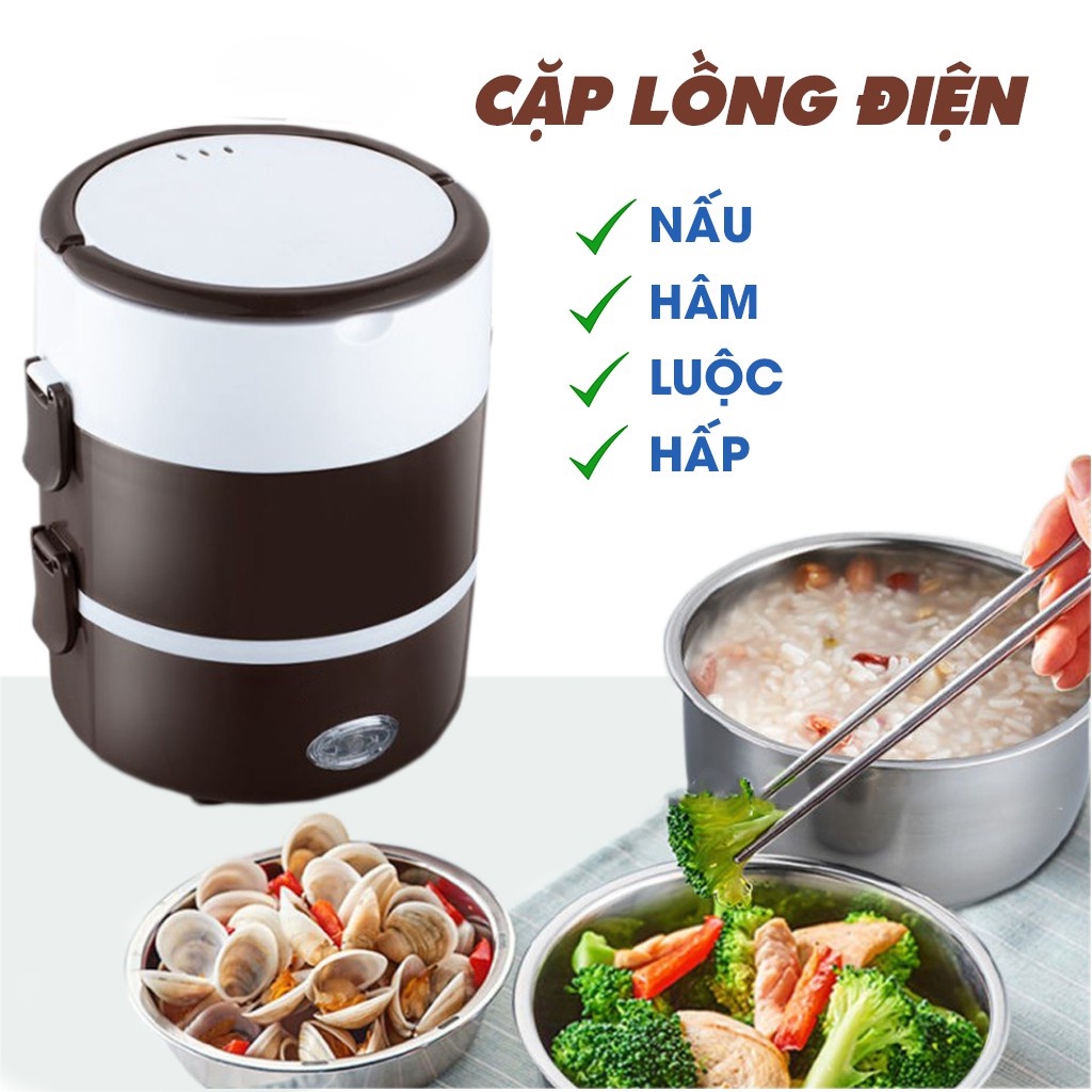 Hộp cơm cắm điện giữ nhiệt văn phòng cặp lồng ủ cơm 3 tầng lõi inox cao cấp 304