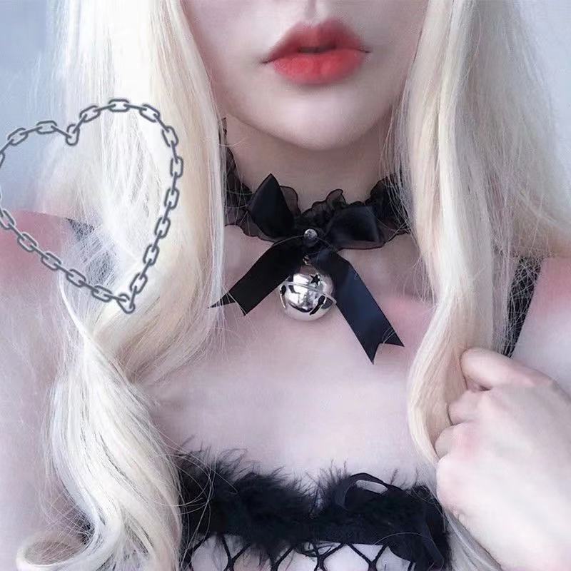 Vòng Cổ Choker Ren Đính Chuông / Nơ Dễ Thương Có Thể Điều Chỉnh Phong Cách Gothic Cho Nữ