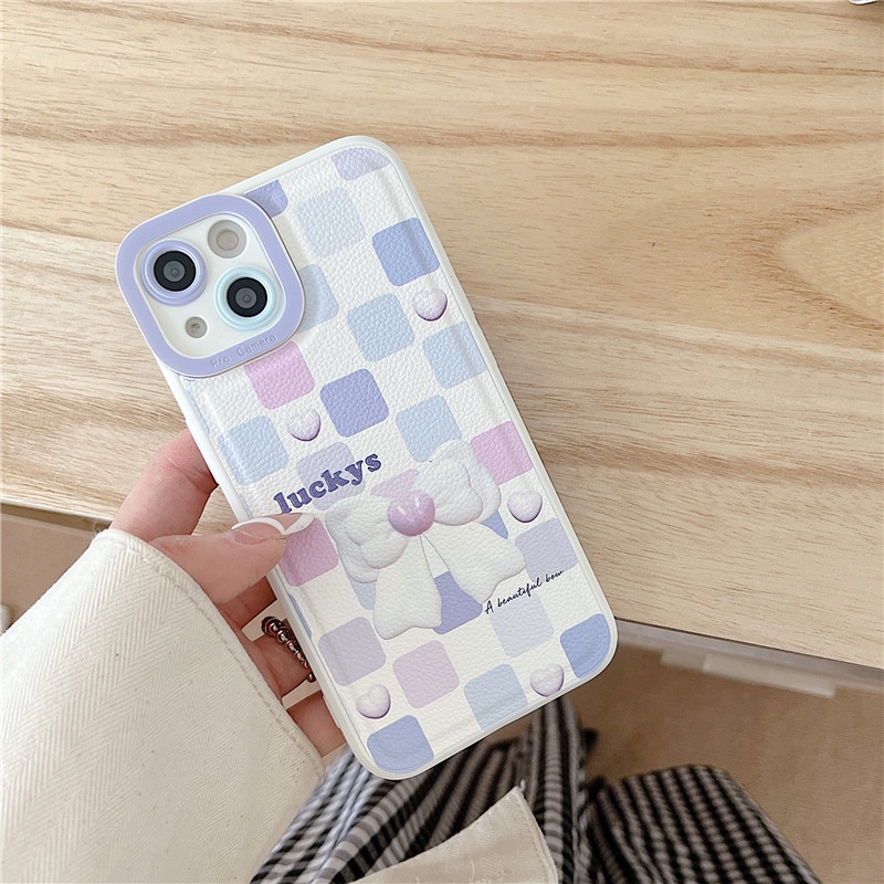 Ốp lưng iphone Bao Da Điện Thoại Màu Trơn Đính Nơ Cho iphone7 7plus 8 8plus xs 11 12 13 pro max plus max promax Dinuo case