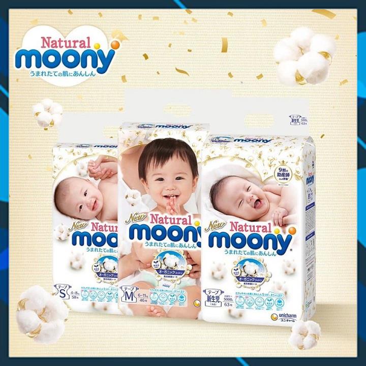 Bỉm Moony Natural Nội Địa Chính Hãng - Bỉm Moony Dán/Quần Đủ Size NB63/S58/M48/L36/XL32 NB