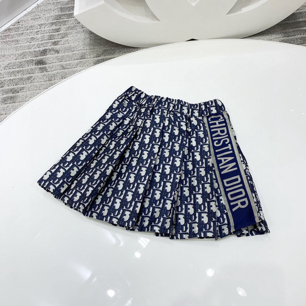 Dior_ Set Áo Thun Ngắn Tay Thêu Chữ + Chân Váy Ngắn Thời Trang Cho Bé Gái