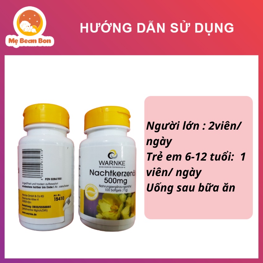 Tinh Dầu Hoa Anh Thảo Warnke Nachtkerzenol 500mg 100 viên của Đức giúp làm đẹp da tóc cân bằng nội tiết tốt cho tim mạch