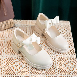 (Có sẵn) Giày oxford nữ đế vuông thắt nơ phong cách Lolita dễ thương