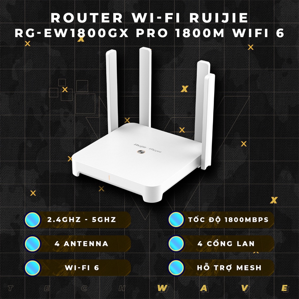 Thiết bị phát wifi Ruijie RG-EW1800GX PRO 1800M Wi-Fi 6 4 ăng ten 2 băng tần tốc độ tối đa lên đến 1800Mbps