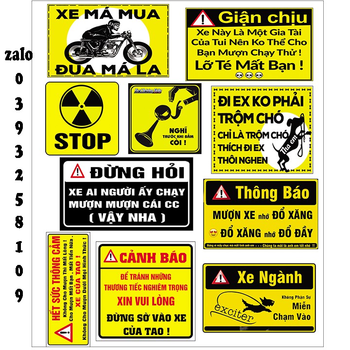 bộ tem cảnh báo logo cảnh báo dán xe
