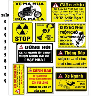 tem cảnh báo dán xe ( loại 3 lớp chống nước )