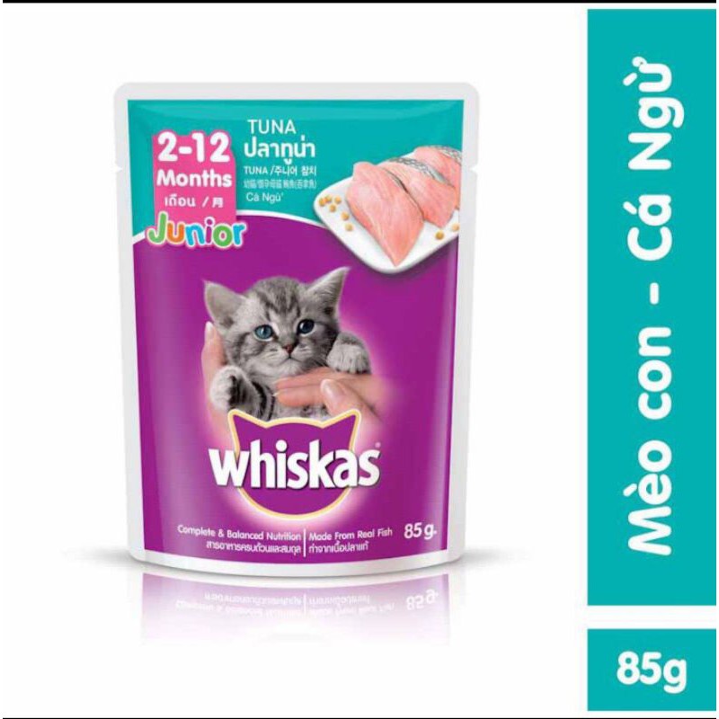 Pate Whiskas cho mèo,pate cá thu,pate cá ngừ,patecas biển,pate mèo con,pate gà cá ngừ gói 85g