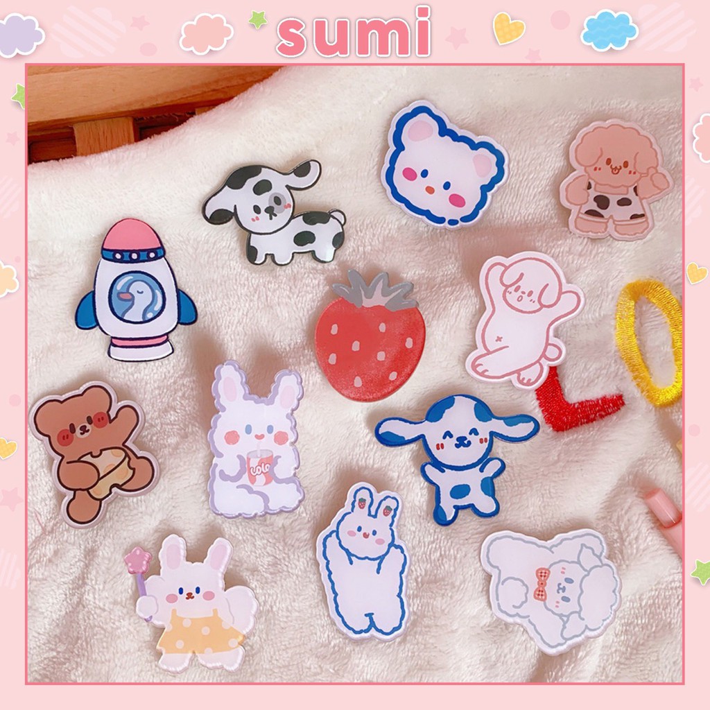 Huy hiệu cài balo Sumi nhựa nhiều hình dễ thương, phụ kiện sticker gài áo cute