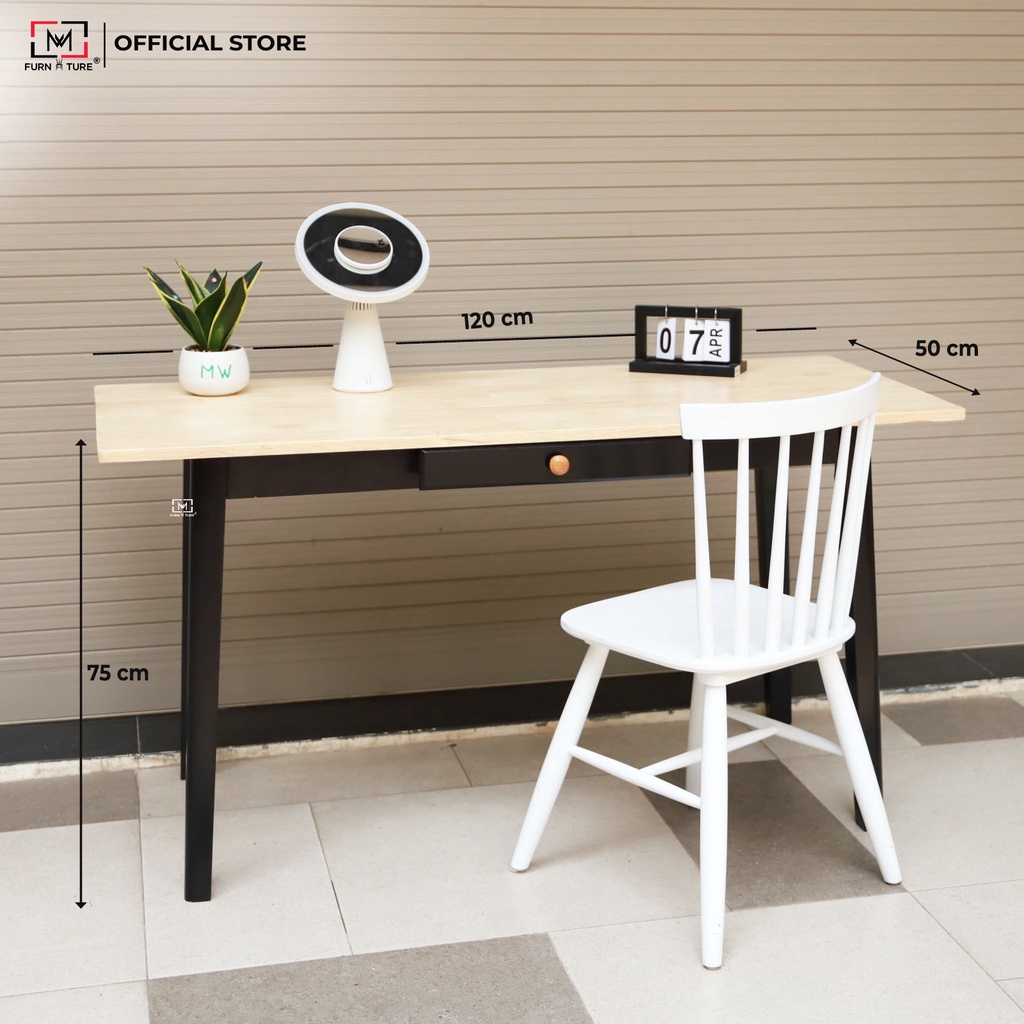 Bàn làm việc cao su hiện đại có hộc màu gỗ phối đen - Tyche Table - MW FURNITURE - Nội thất căn hộ