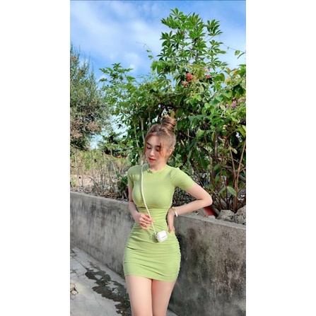 Đầm body hở lưng sexy váy ôm khoét lưng tay ngắn thun gân sang chảnh cá tính