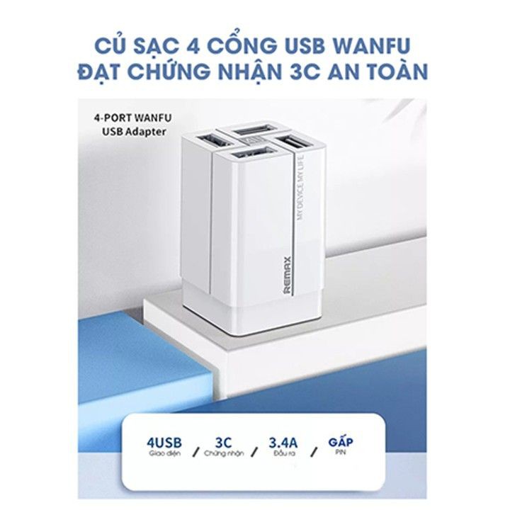 [5🌟][FREESHIP] CÓC SẠC NHANH BOROFONE BA43A, REMAX RP-U43 (4 CỔNG USB) [SALE]