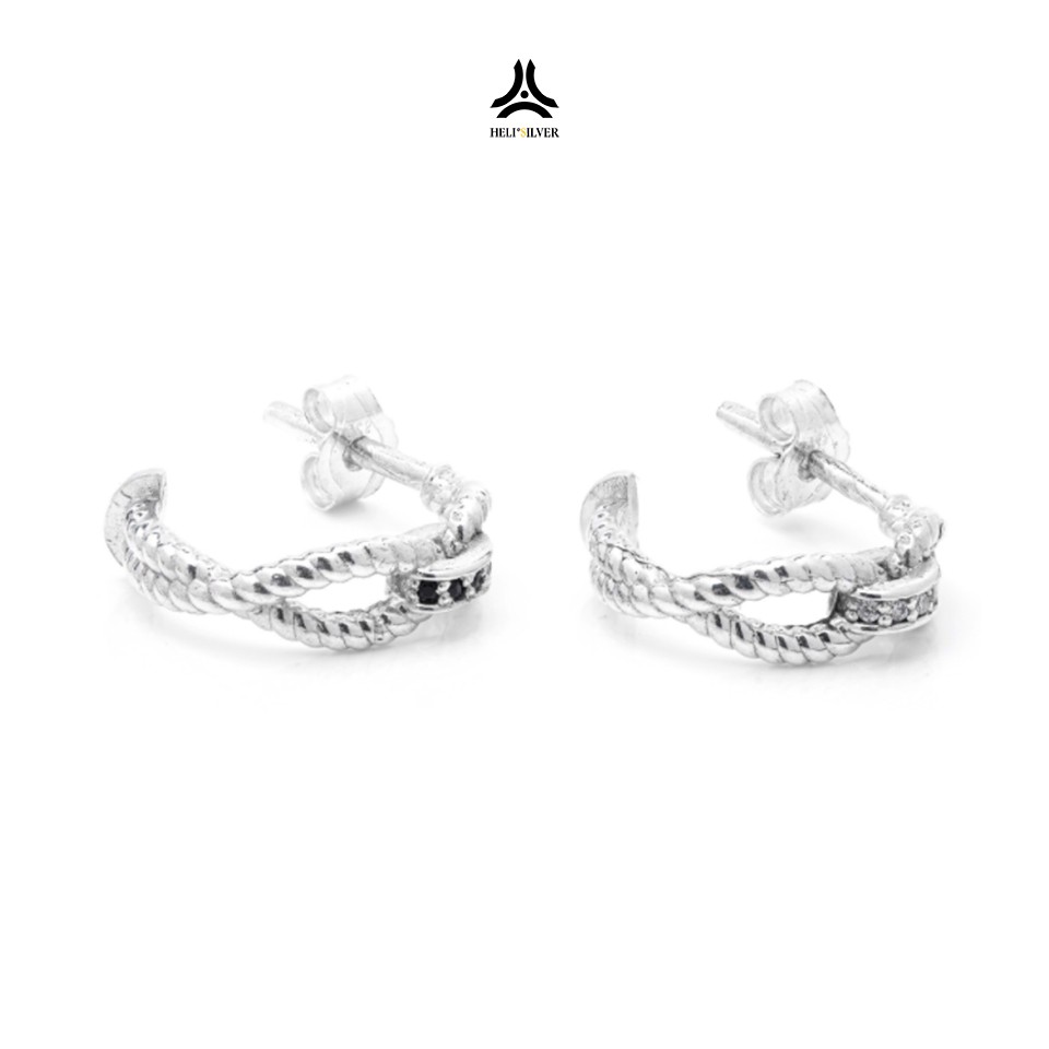 Khuyên tai bạc nam, nữ HeliSilver Dia Rope Đá trắng S925 KTB186