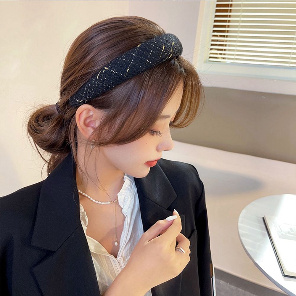 Băng đô cài tóc bản rộng họa tiết kẻ sọc phong cách Hàn Quốc cho nữ