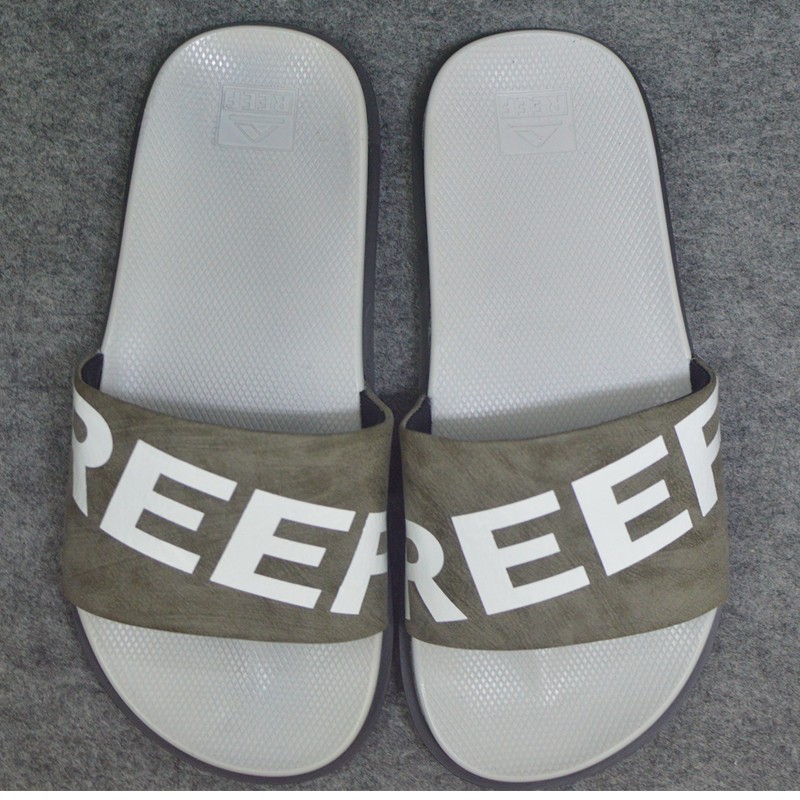 Dép quai ngang Reef màu đen xám quai da lộn đen logo trắng