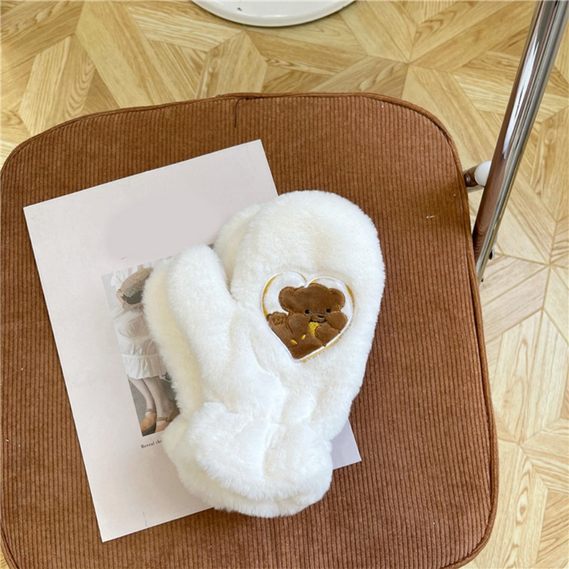 Găng Tay Lông Nhung In Họa Tiết Gấu Thời Tiết Mùa Đông Cho Nữ