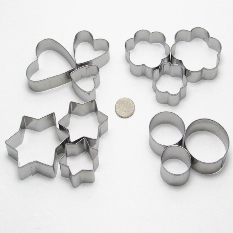 Set 12 khuôn nhấn bánh tròn tim sao hoa