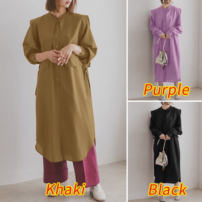 Váy ZANZEA dài tay cổ tròn phong cách thời trang Hàn Quốc cho nữ