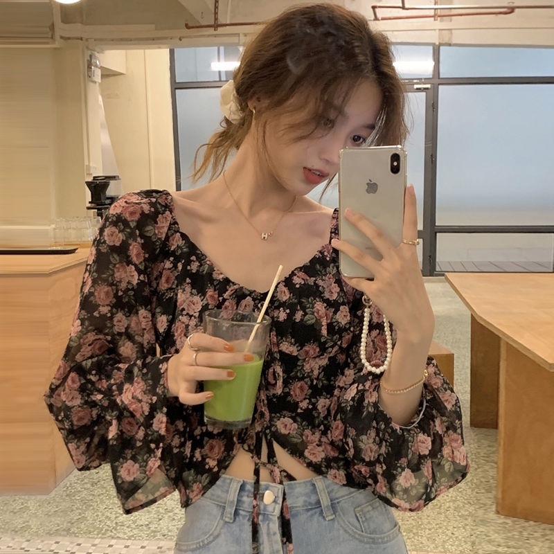 COZOK Áo Sơ Mi Chiffon Tay Dài Họa Tiết Hoa Thời Trang Cho Nữ