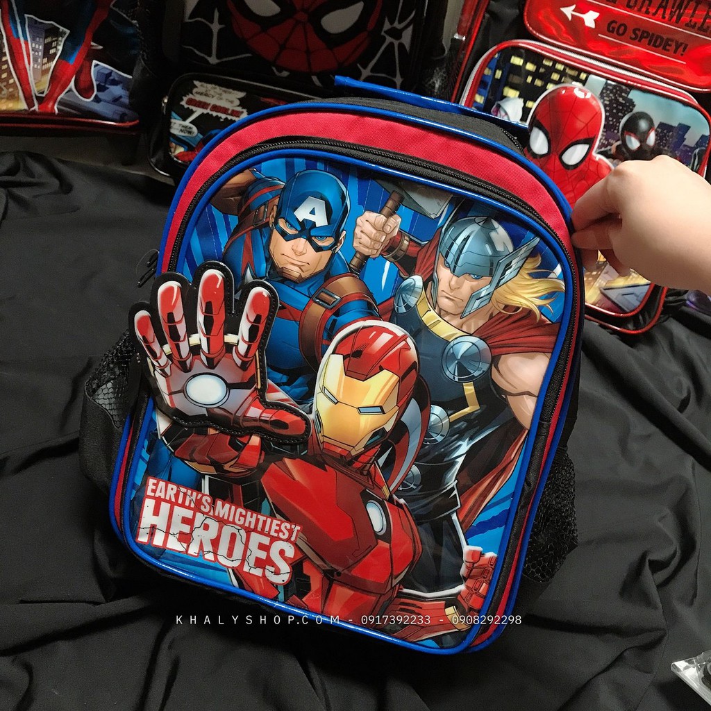 Balo, cặp táp 13" inch 2 ngăn hình Avengers Hero - Ironman màu đen siêu hot cho học sinh bé trai - (Thái Lan)