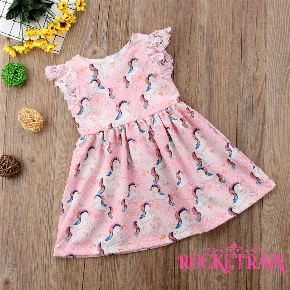 Đầm xoè Tutu phối ren hoa hoạ tiết kỳ lân đáng yêu cho bé