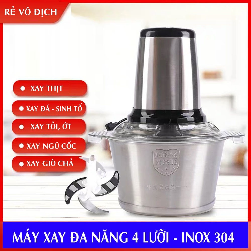 Máy Xay Thịt Inox 304 2 Lít 250W,Dung Tích 2Lchuyên Về Xay Thịt, Cá , Rau , Đá Viên, Hạt Ngũ Cốc Và Đồ Ăn Dặm, Đáp Ứng T