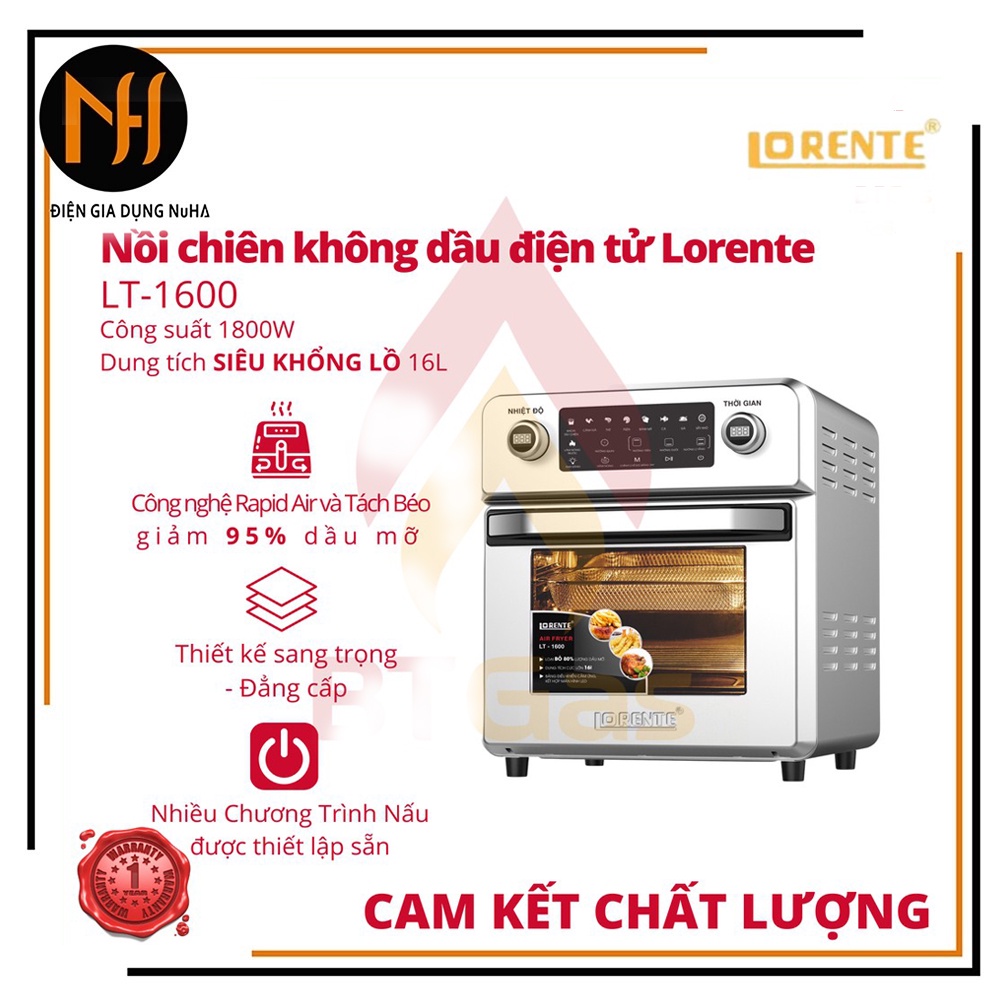 Nồi chiên không dầu Lorente, nồi chiên không dầu điện tử dung tích lớn 16L Lorente LT-1600