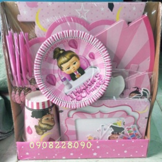 Set để bàn tiệc Nhóc Trùm Girl sinh nhật bé gái