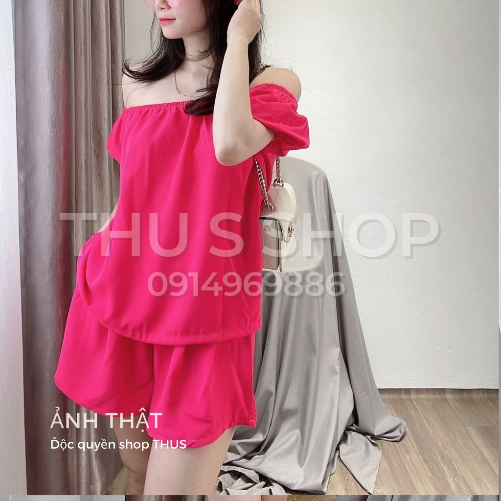 Set Áo Tay Bồng Trễ Vai + Quần Short Đùi BIGSIZE THUS Siêu Dễ Thương Chất Đũi Mát Form Rộng Nhiều Màu Hottrend