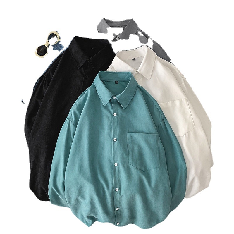 Áo Sơ Mi Tay Dài Dáng Rộng Màu Sắc Đơn Giản Thời Trang Xuân Thu Cho Nam