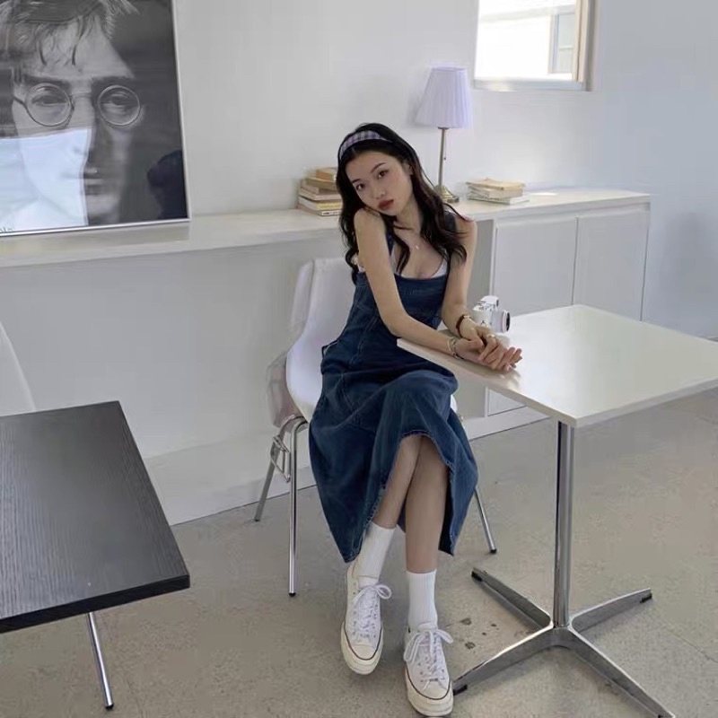 Váy yếm jean dáng dài hàng Quảng Châu siêu xinh