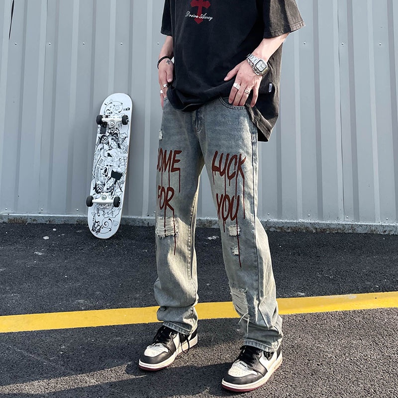 Quần Jean Rách Dáng Bút Chì Phong Cách Hip Hop Mới 2023 Cho Nam