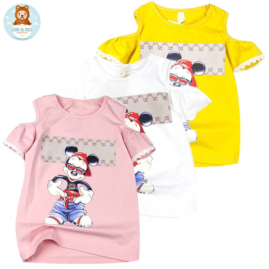 Áo thun bé gái size nhí - đại rớt vai in Mickey 6 tháng đến 5 tuổi từ 8 đến 18 kg chất shop đẹp 01533-01535