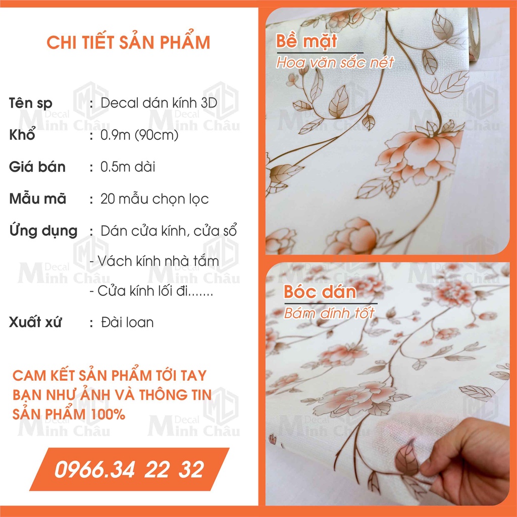 Giấy decal dán kính ED loại dày cao cấp , đề can dán kính 3d trang trí nhiều mẫu hoa văn tự chọn 90cmx50cm