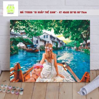 (Loại khung dày 2.5cm) Tranh số hóa dắt tay em đi khắp thế gian mã TY0559 đã căng khung và đầy đủ phụ kiện, phủ bóng