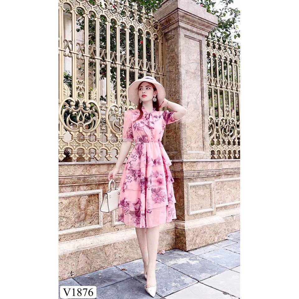 Váy Hoa Thiết Kế V1876 Xinh Đẹp Thời Thượng, Chuẩn Form Chất Vải Voan Tơ Cao Cấp Hàn Quốc | BigBuy360 - bigbuy360.vn