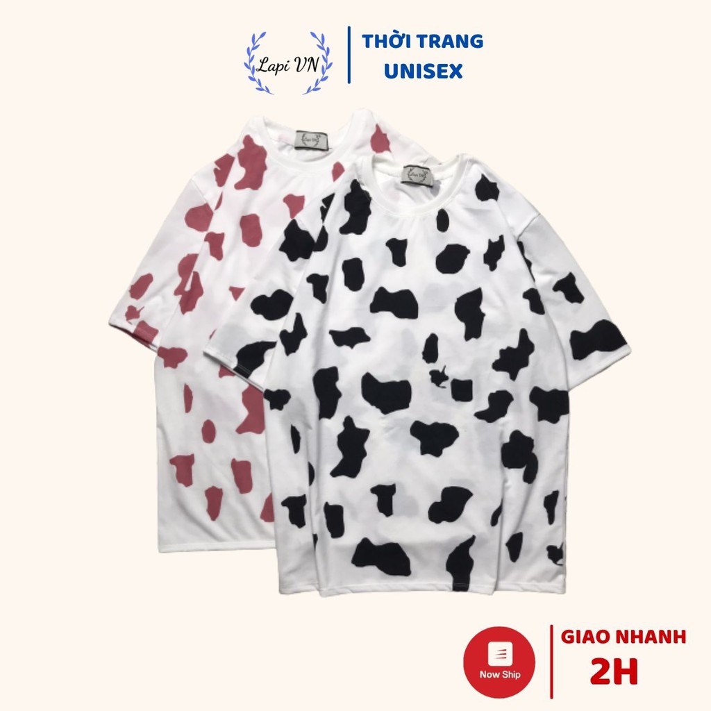 Áo Thun Nam Nữ Unisex Bò Sữa -Lapi VN, Chất Cotton Form Rộng Tay Lỡ Cổ Tròn Freesize, Big Size