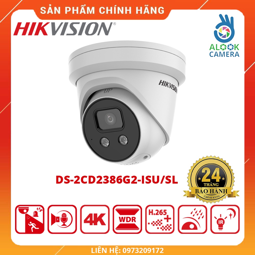 HÀNG CHÍNH HÃNG_Camera IP AcuSense HIKVISION DS-2CD2386G2-ISU/SL thế hệ 2 8MP H.265+ 3 luồng dữ liệu_BH 24 THÁNG