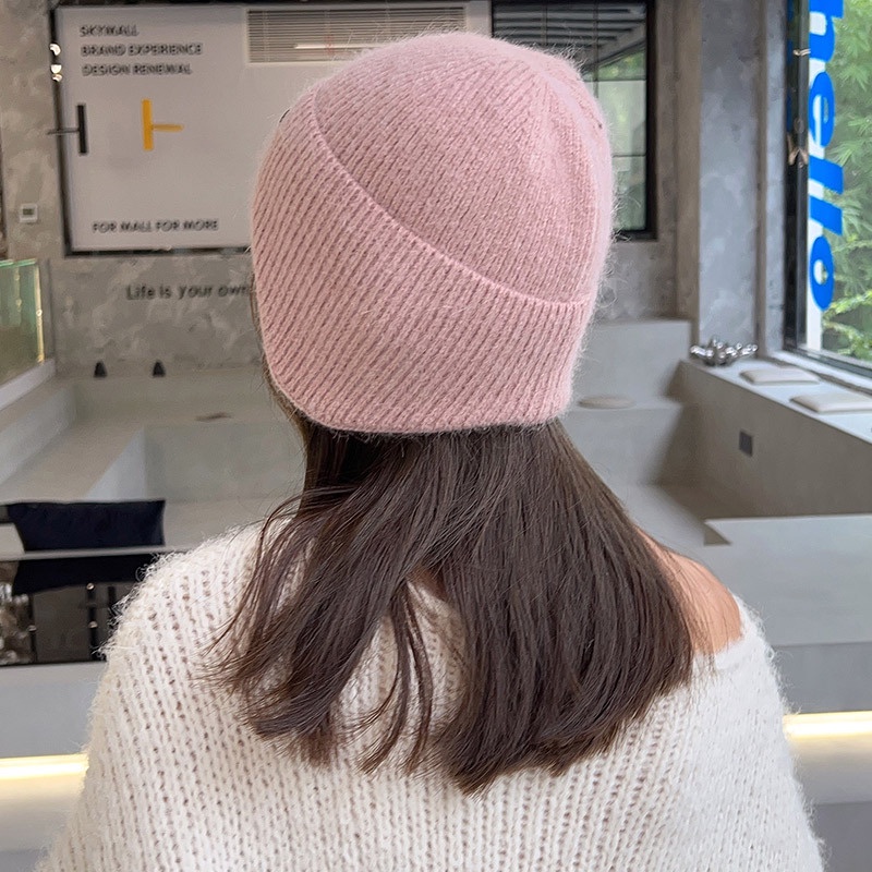 Mũ bảo vệ tai ấm áp của phụ nữ nam giới yêu thích nhãn tam giác mùa thu và mùa đông gió và bảo vệ lạnh áo pull dệt kim đi xe đạp ngoài trời boutique mũ len lông thỏ