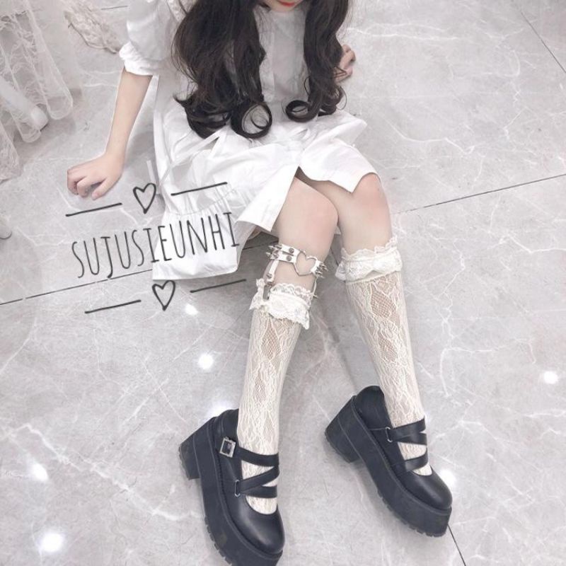 (2 màu) Tất / vớ bắp ren họa tiết hoa bèo nhún lolita