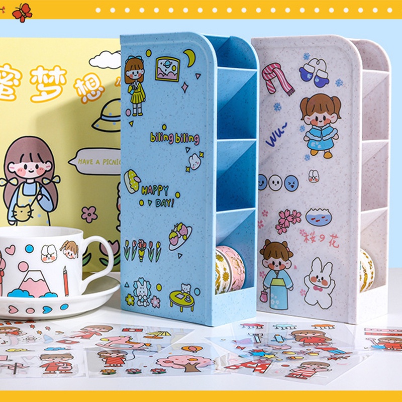 Set 20 / 100 Tấm Sticker Dán Trang Trí Điện Thoại / Nhật Ký Hình Cô Gái Dễ Thương