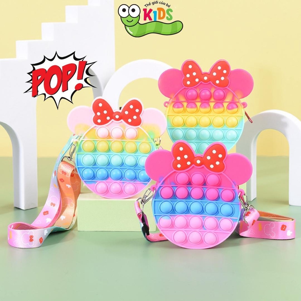 Túi POPIT nơ xinh đeo chéo chất liệu silicon cho bé bóp bong bóng giảm căng thẳng - TÚI TRÒN NƠ nhỏ