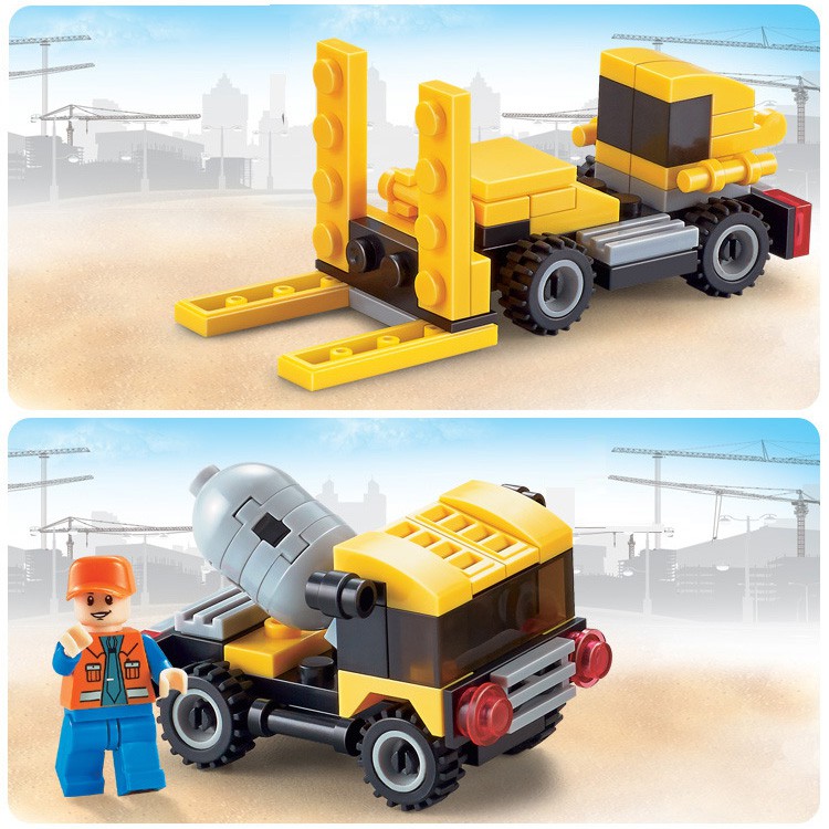 Bộ 8 kiểu xe công trình trò chơi mô hình lắp ráp thông minh phát triển trí tuệ mảnh nhỏ 3-6 tuổi