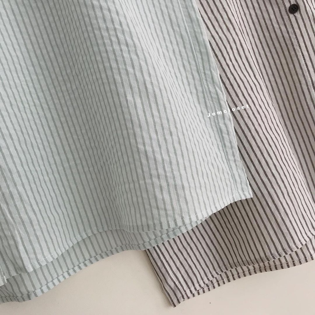 Áo Sơ Mi Tay Ngắn Kẻ Sọc JEM CLOSET Form Rộng Mix Đồ Siêu Cá Tính CONFI 10320