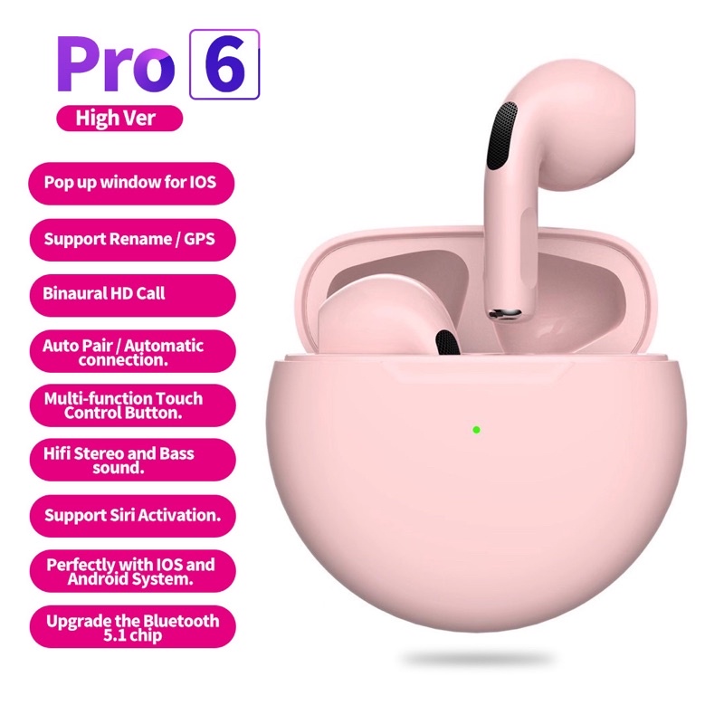 Tai Nghe Không Dây Vitog Pro 6 TWS Kết Nối Bluetooth Với Mic, Bảo Hành 12 Tháng