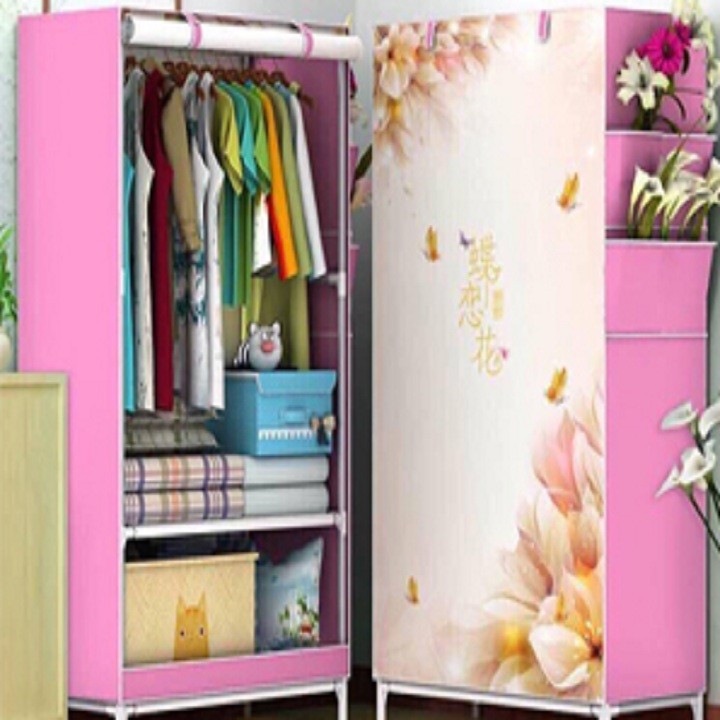 Tủ Vải 3D Khung Inox Dựng Quần Áo 1 Buồng 2 Ngăn tiện lợi, dễ dàng lắp đặt[FREESHIP]